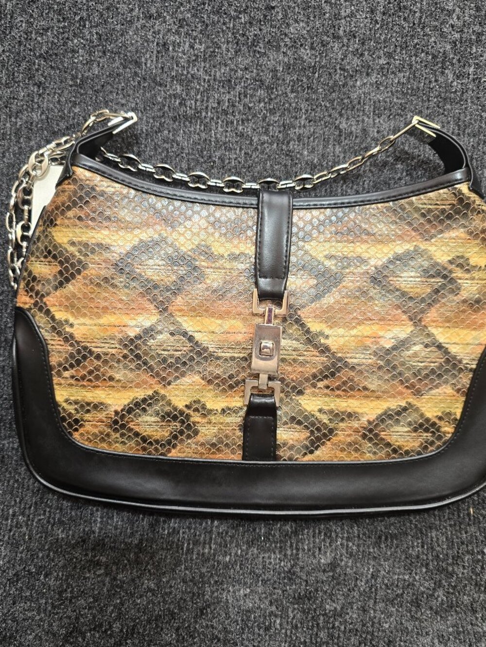 XOXO Vintage Snakeskin Chain Strap Shoulder Bag NWT Jackie‑Style Brown Black Pur